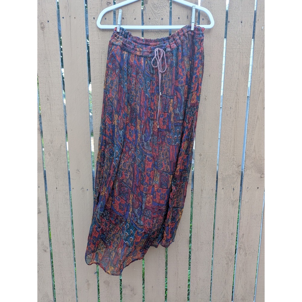 Womens Zero Zero Multicolor Abstract Maxi Skirt L Excellent Boho Rayon Lined
